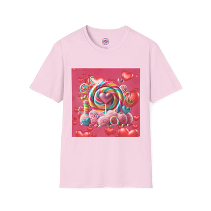 Sweet Rainbow Love Candy T-Shirt – Rainbow Glitter Heart & Lollipop Wonderland | Colorful Whimsical Tee for Fun & Pride