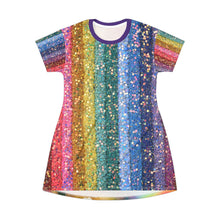 Rainbow Sparkle Magic T-Shirt Dress – Glitter Rainbow Pride Fashion | All-Over Print Galaxy Dress for Festivals & LGBTQ+ Style by Rainbowtique