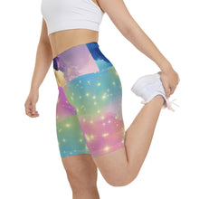 Cosmic Stardust Glow Workout Shorts – Pastel Galaxy Pride Activewear | High-Waisted Stretchy Fitness Shorts by Rainbowtique