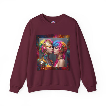 AI Rainbow Robot Love Sweatshirt – Cozy & Stylish All-Over Print Crewneck – LGBTQ+ Pride Winter Fashion
