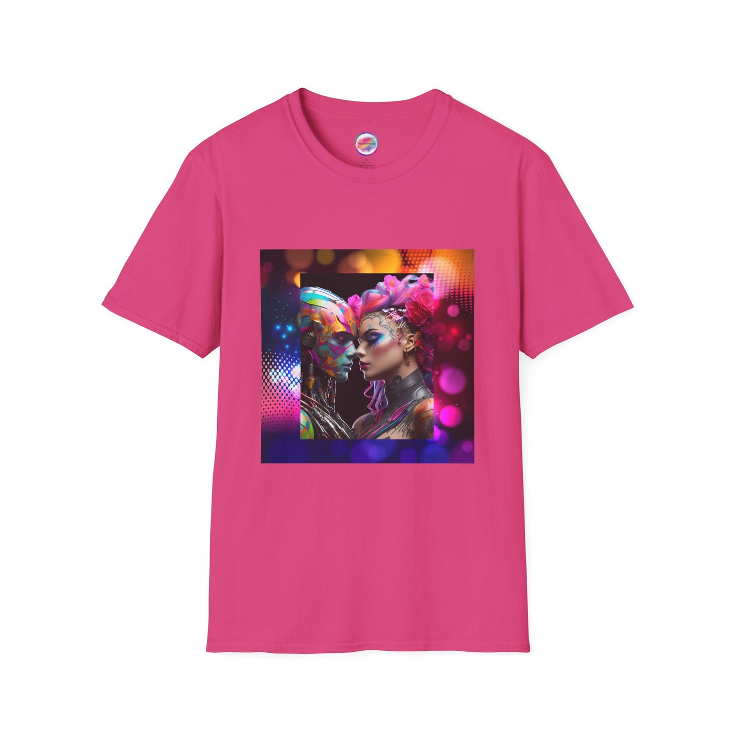 AI Rainbow Robot Love T-Shirt – Bold & Unique All-Over Print Tee – Vibrant LGBTQ+ Pride Streetwear