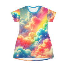 Rainbow Dreamscape Cloud T-Shirt Dress – Vibrant All-Over Print Outfit for Festivals & Pride – Dreamy Sky Design