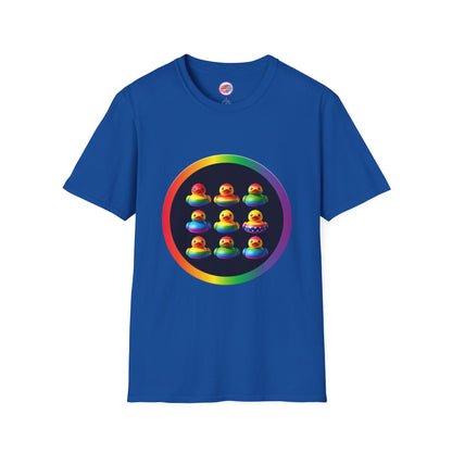 Rainbow Rubber Ducky Pride T-Shirt – Colorful All-Over Print Tee for Celebrations & Self-Expression – Fun LGBTQ+ Fashion