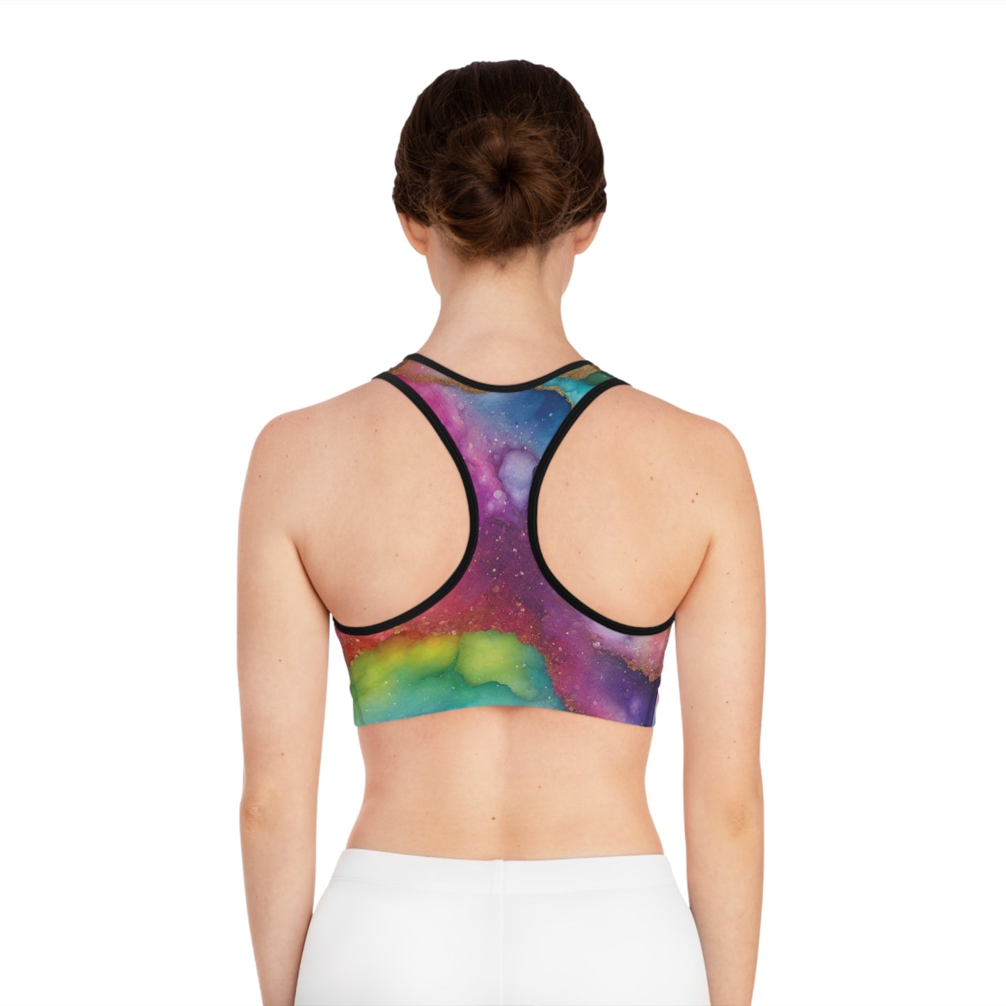 Rainbow Marble Magic Sports Bra – Pastel Swirl Activewear | Breathable, Stretchy Pride Fitness Top for All Genders by Rainbowtique