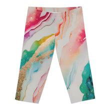 Rainbow Marble Magic – Capri Leggings – Soft & Stretchy Activewear for Comfort & Style – Luxe Pastel Abstract Swirl Print