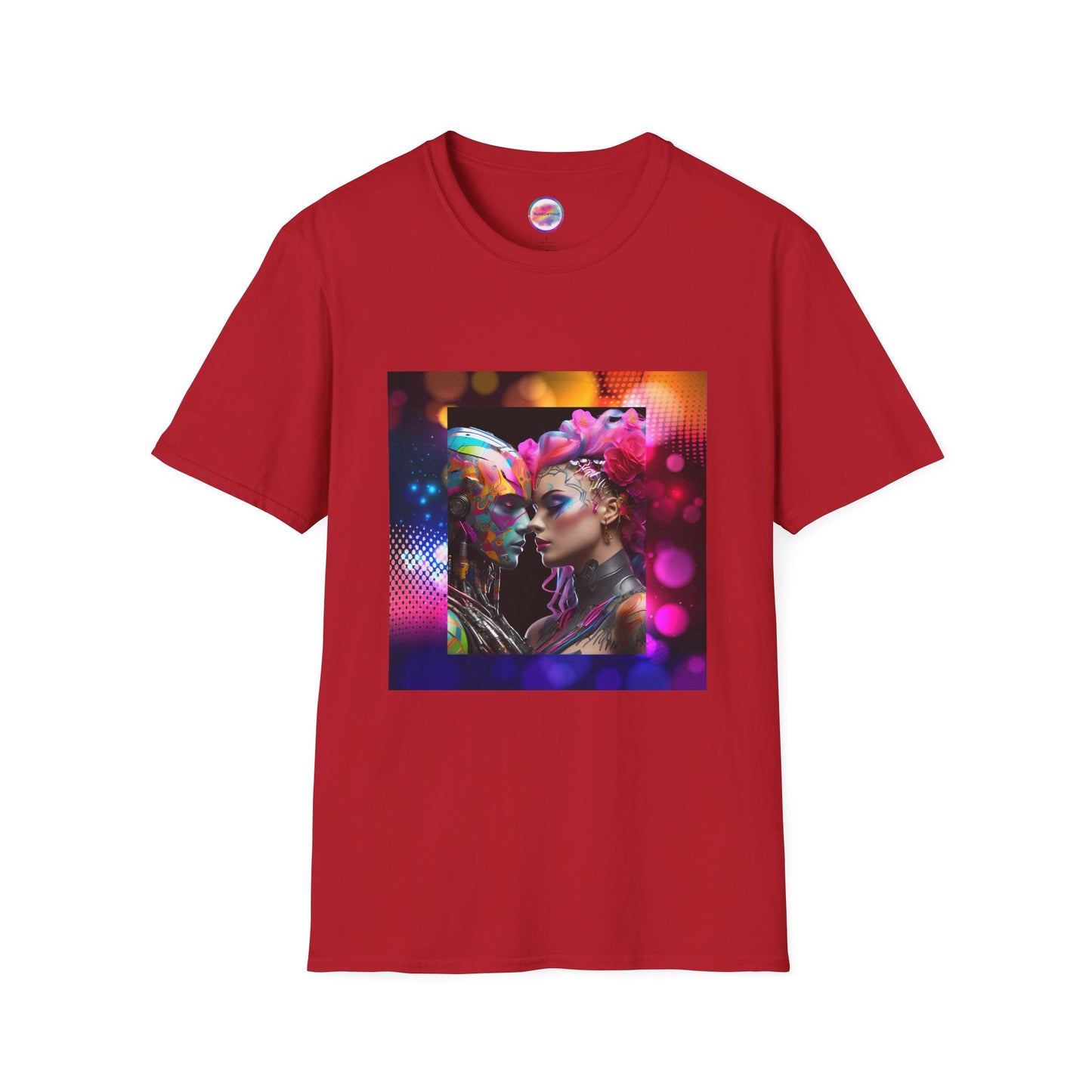 AI Rainbow Robot Love T-Shirt – Bold & Unique All-Over Print Tee – Vibrant LGBTQ+ Pride Streetwear