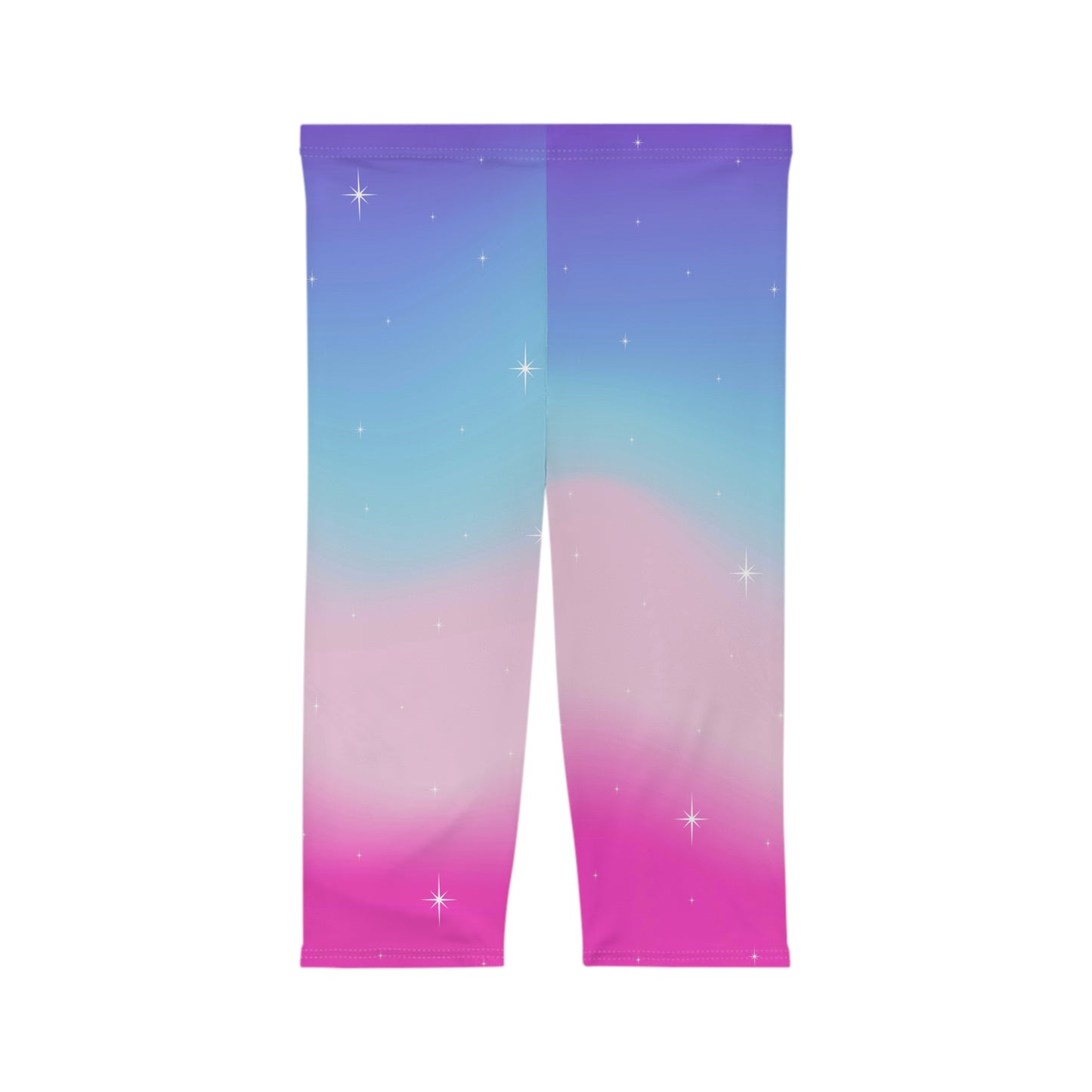 Rainbow Cotton Candy Cosmos Capri Leggings – Vibrant Galaxy Pattern from Rainbowtique’s Athletic Wear Collection