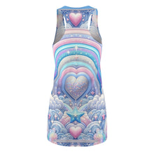 Rainbow Dreamscape Fantasy Fairytale Trans Pride T-Shirt Dress – Dreamy All-Over Print Outfit for LGBTQ+ Pride & Self-Expression – Pastel Heart & Cloud Design