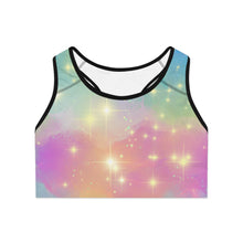 Cosmic Stardust Glow Sports Bra – Pastel Galaxy Pride Activewear | Breathable Stretchy All-Gender Workout Top by Rainbowtique