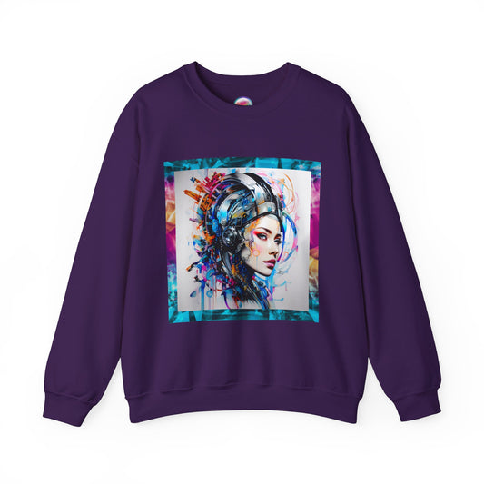 AI Rainbow Robot Cyberpunk Sweatshirt – Cozy & Stylish All-Over Print Crewneck – Futuristic Fashion for Cool-Weather Comfort