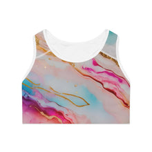 Rainbow Marble Magic Sports Bra – Pastel Swirl Activewear | Breathable, Stretchy Pride Fitness Top for All Genders by Rainbowtique