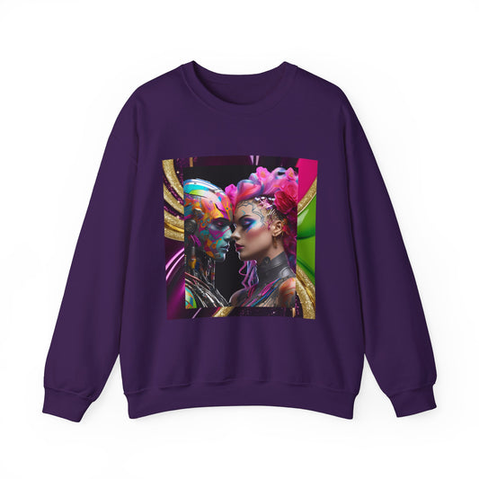 AI Rainbow Robot Love Sweatshirt – Cozy All-Over Print Pullover for Pride & Futuristic Fashion – Cyberpunk LGBTQ+ Art