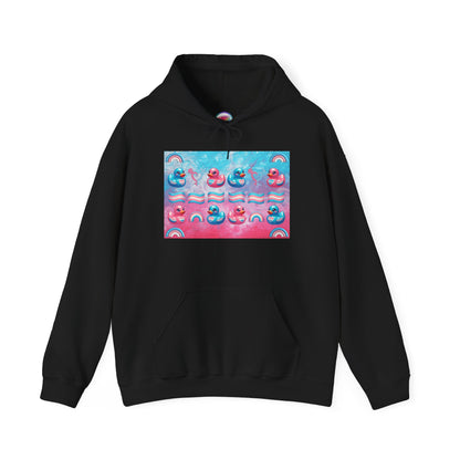 Rainbow Rubber Ducky Trans-Pride Hoodie – Cozy & Cute All-Over Print Sweatshirt – LGBTQ+ Comfort & Pride Fashion