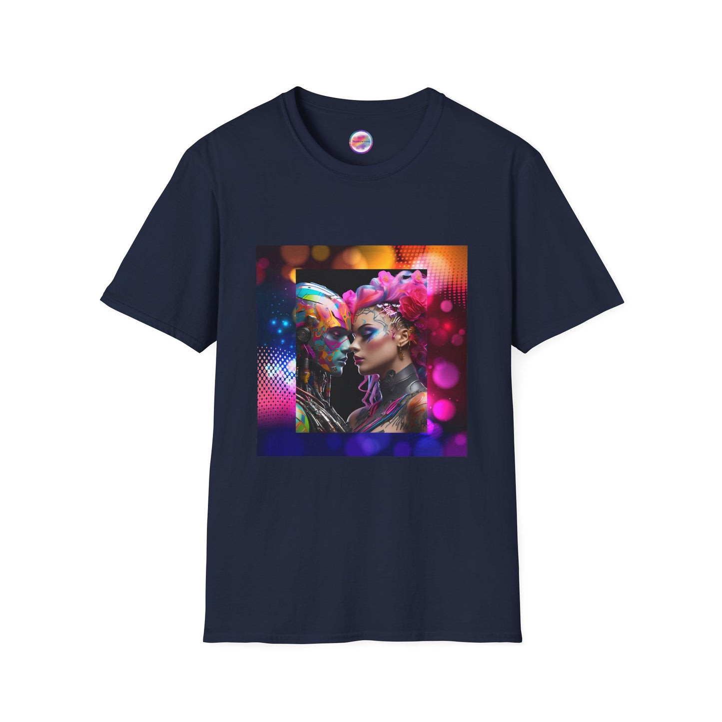 AI Rainbow Robot Love T-Shirt – Bold & Unique All-Over Print Tee – Vibrant LGBTQ+ Pride Streetwear