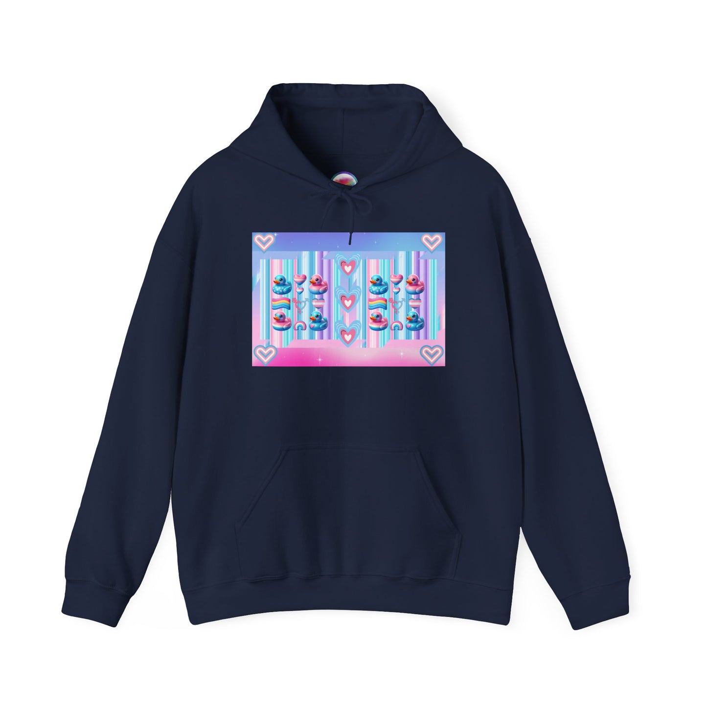 Rainbow Rubber Ducky Trans-Pride Hoodie – Cozy & Cute All-Over Print Sweatshirt – LGBTQ+ Comfort & Pride Fashion