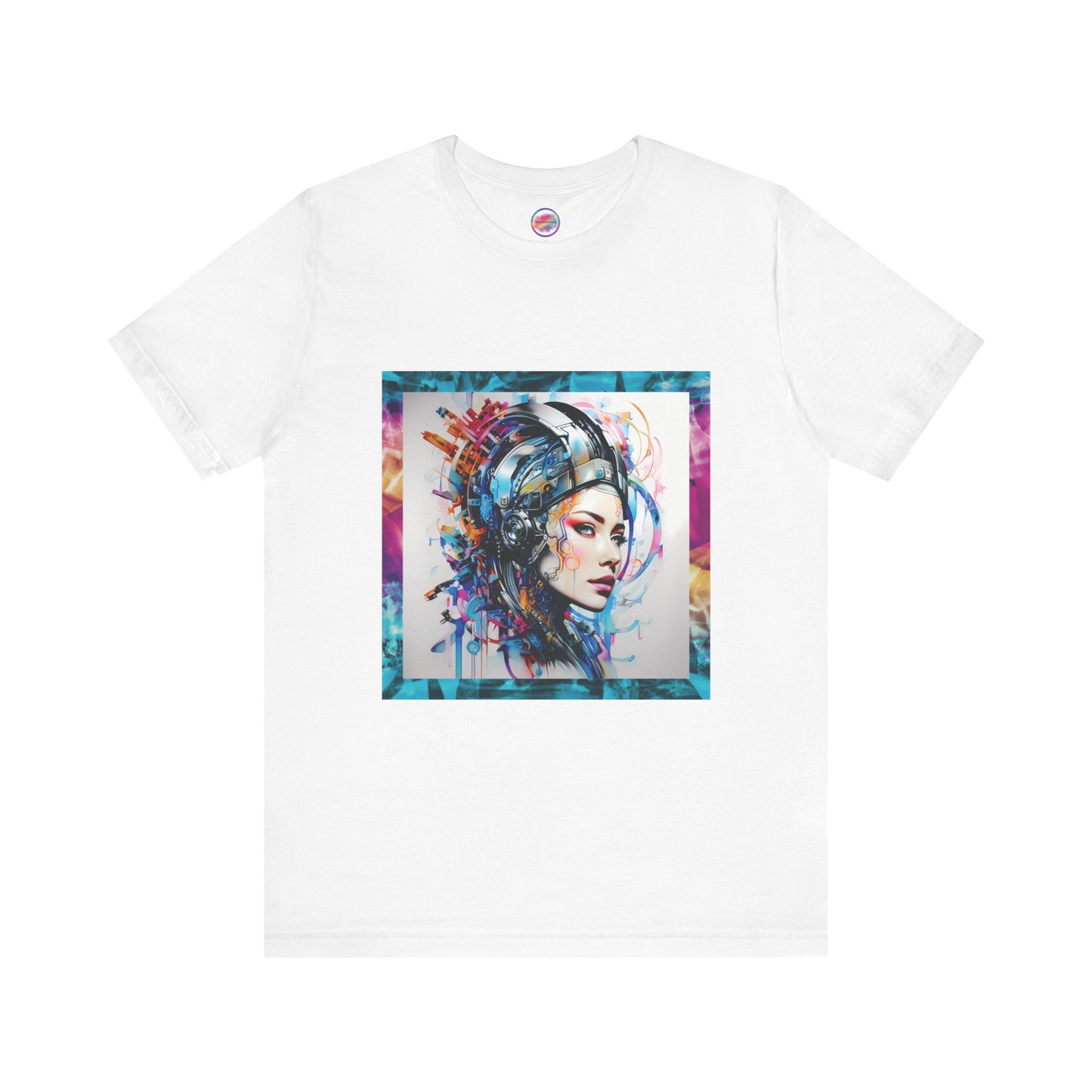 AI Cyberpunk Cyborg T-Shirt – Bold All-Over Print Tee for High-Fashion Streetwear – Futuristic LGBTQ+ Expression