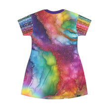 Rainbow Sparkle Magic T-Shirt Dress – Glitter Rainbow Pride Fashion | All-Over Print Galaxy Dress for Festivals & LGBTQ+ Style by Rainbowtique
