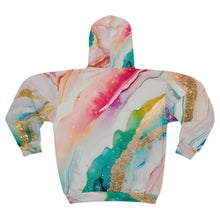 Rainbow Marble Magic Zip Hoodie – Colorful Pride Jacket | Luxe Pastel Watercolor All-Over Print Hoodie for All Genders by Rainbowtique
