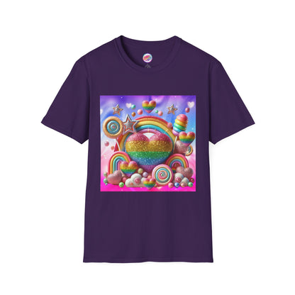Sweet Rainbow Love Candy T-Shirt – Rainbow Glitter Heart & Lollipop Wonderland | Colorful Whimsical Tee for Fun & Pride