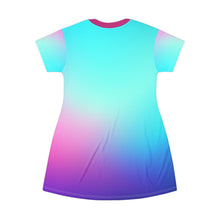 Rainbow Cotton Candy Cosmos T-Shirt Dress – Pastel Galaxy Trans-Pride Inspired Fashion | Soft & Colorful Pink and Blue Ombre Dress for All Genders by Rainbowtique
