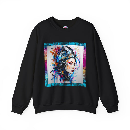 AI Rainbow Robot Cyberpunk Sweatshirt – Cozy & Stylish All-Over Print Crewneck – Futuristic Fashion for Cool-Weather Comfort