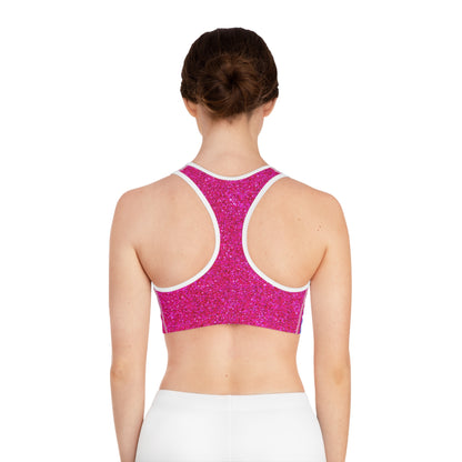Rainbow Cotton Candy Cosmos Sports Bra – Vibrant Pink and Blue Galaxy Pattern from Rainbowtique’s Athletic Wear Collection