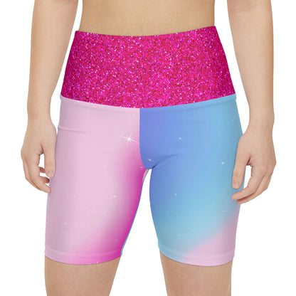 Rainbow Cotton Candy Cosmos Workout Shorts – Stretchy Pride Activewear | Pink and Blue Pastel Ombre Shorts for All Genders by Rainbowtique