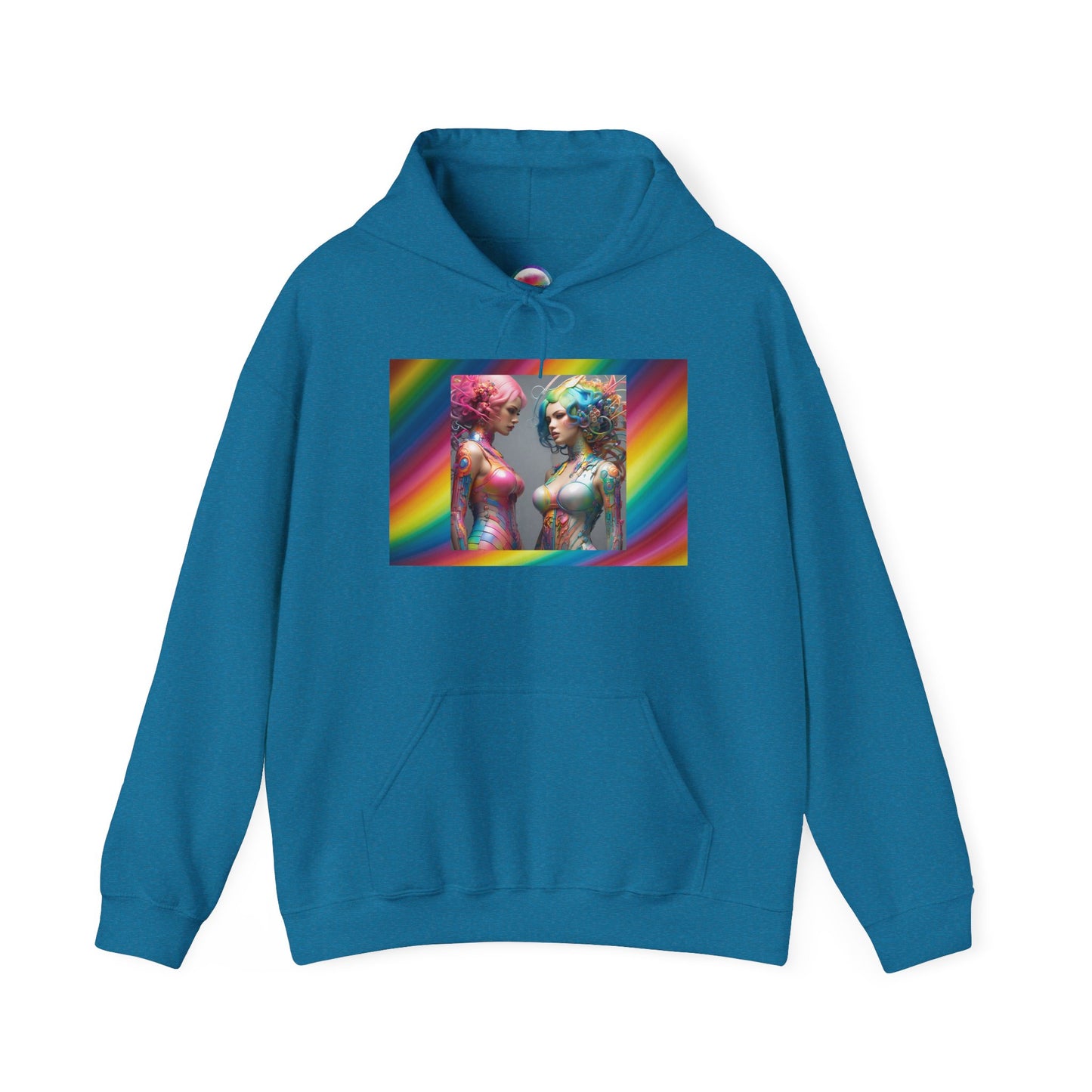 AI Rainbow Robot Love Hoodie – Cozy All-Over Print Sweatshirt for Pride & Self-Expression – Futuristic LGBTQ+ Fashion