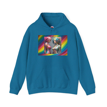 AI Rainbow Robot Love Hoodie – Cozy All-Over Print Sweatshirt for Pride & Self-Expression – Futuristic LGBTQ+ Fashion
