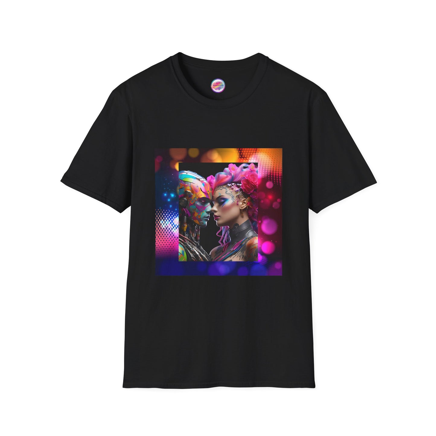 AI Rainbow Robot Love T-Shirt – Bold & Unique All-Over Print Tee – Vibrant LGBTQ+ Pride Streetwear