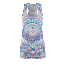 Rainbow Dreamscape Fantasy Fairytale Trans Pride T-Shirt Dress – Dreamy All-Over Print Outfit for LGBTQ+ Pride & Self-Expression – Pastel Heart & Cloud Design
