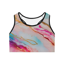 Rainbow Marble Magic Sports Bra – Pastel Swirl Activewear | Breathable, Stretchy Pride Fitness Top for All Genders by Rainbowtique