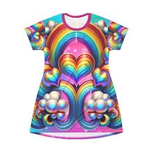 Rainbow Fantasy Fairytale Heart T-Shirt Dress – Vibrant All-Over Print Outfit for LGBTQ+ Pride & Festivals – 360° Colorful Dreamy Design