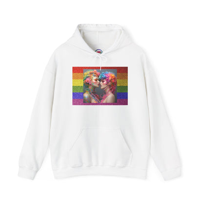 AI Rainbow Robot Trans Pride Love Hoodie – Vibrant & Cozy All-Over Print Sweatshirt – LGBTQ+ Futuristic Pride Fashion