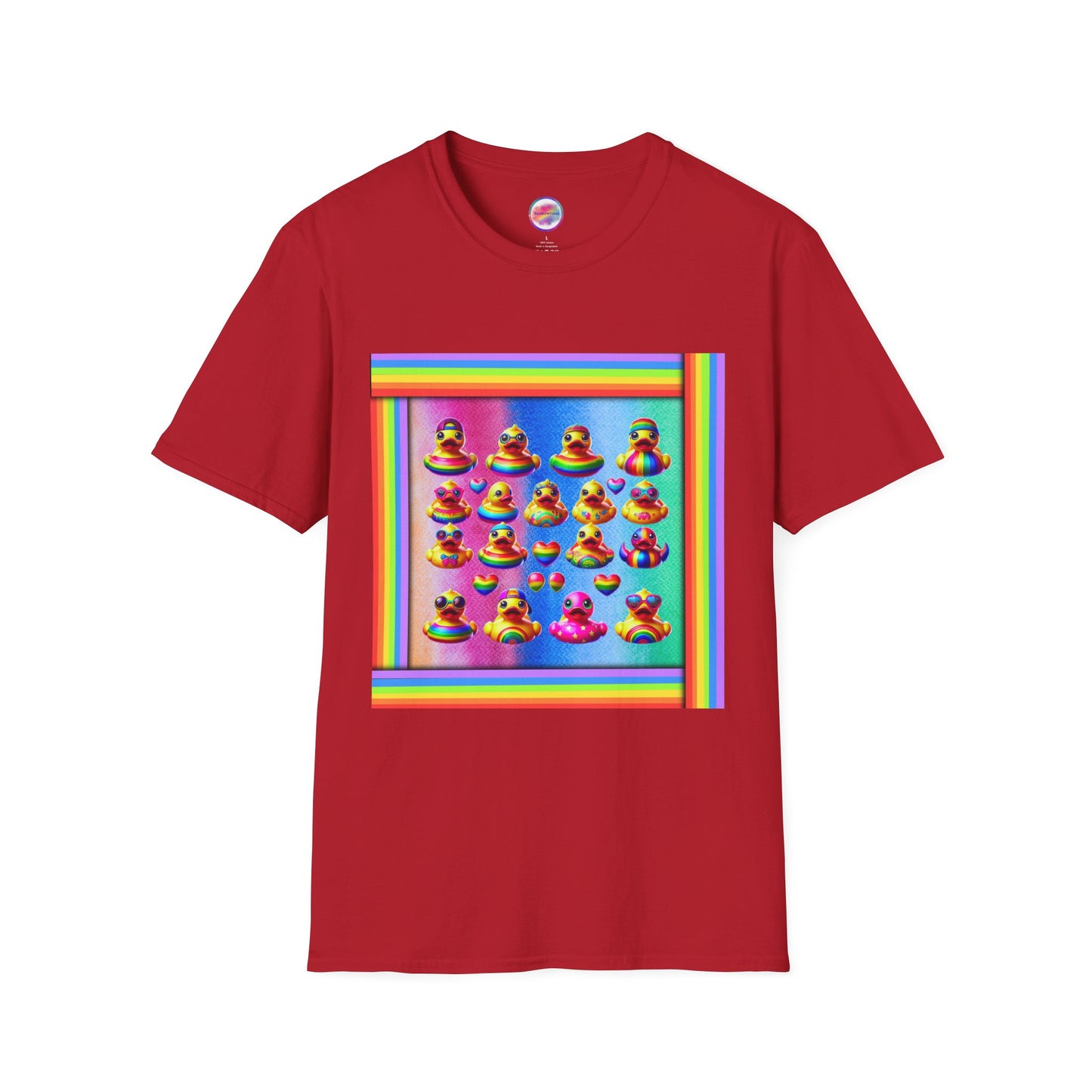 Rainbow Rubber Ducky Pride T-Shirt – Colorful All-Over Print Tee for Celebrations & Self-Expression – Fun LGBTQ+ Fashion
