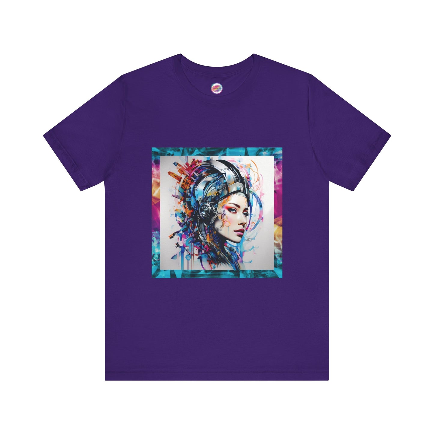 AI Cyberpunk Cyborg T-Shirt – Bold All-Over Print Tee for High-Fashion Streetwear – Futuristic LGBTQ+ Expression