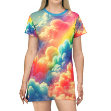 Rainbow Dreamscape Cloud T-Shirt Dress – Vibrant All-Over Print Outfit for Festivals & Pride – Dreamy Sky Design