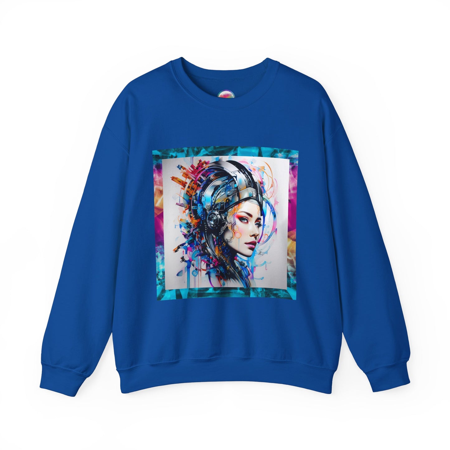 AI Rainbow Robot Cyberpunk Sweatshirt – Cozy & Stylish All-Over Print Crewneck – Futuristic Fashion for Cool-Weather Comfort