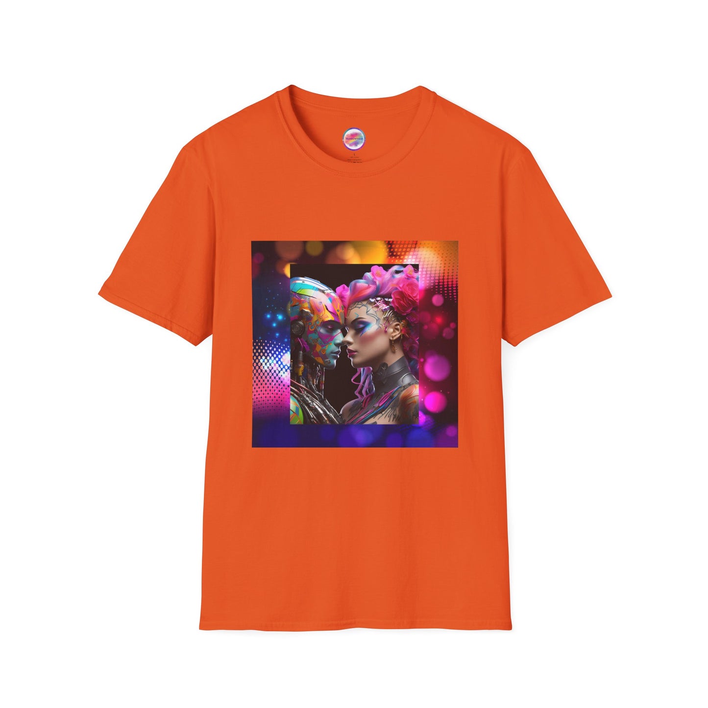 AI Rainbow Robot Love T-Shirt – Bold & Unique All-Over Print Tee – Vibrant LGBTQ+ Pride Streetwear