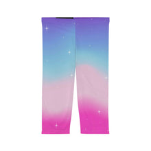 Rainbow Cotton Candy Cosmos Capri Leggings – Vibrant Galaxy Pattern from Rainbowtique’s Athletic Wear Collection