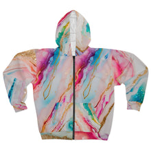 Rainbow Marble Magic Zip Hoodie – Colorful Pride Jacket | Luxe Pastel Watercolor All-Over Print Hoodie for All Genders by Rainbowtique