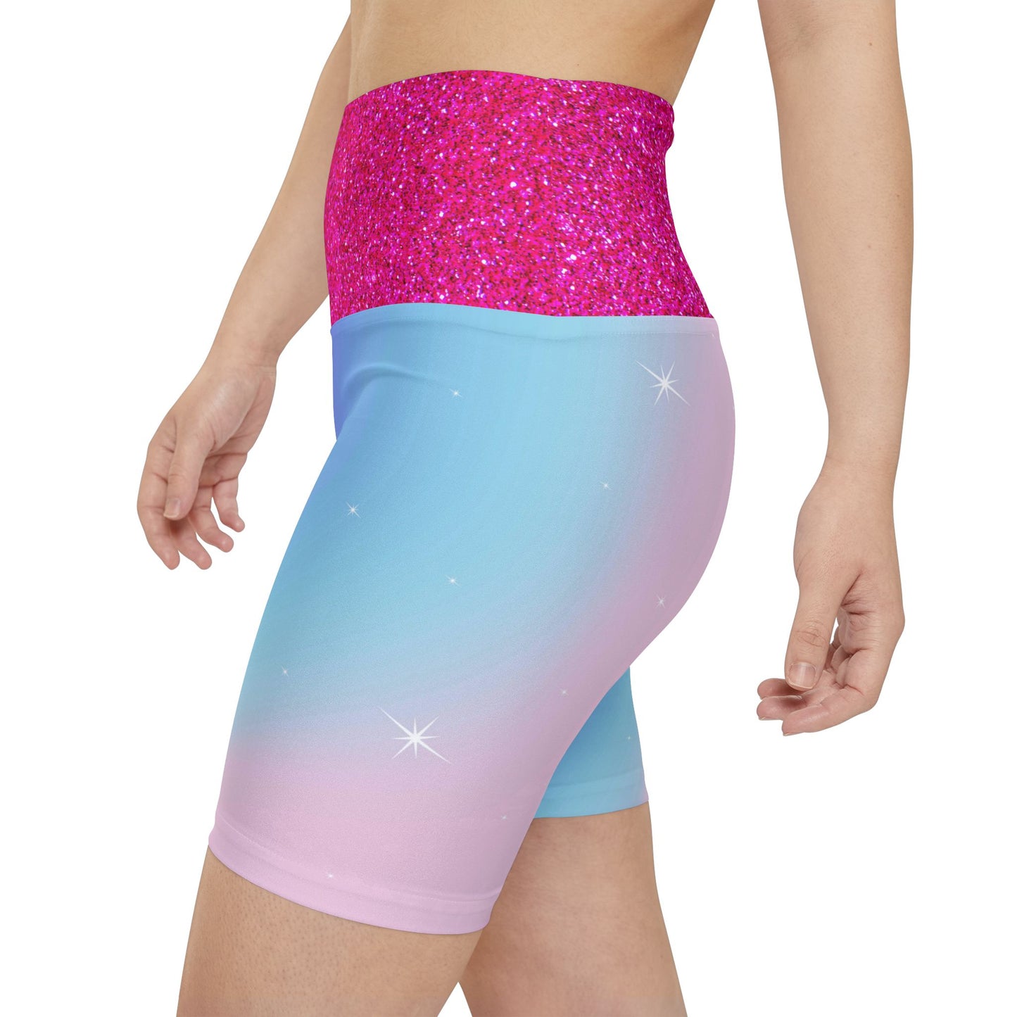 Rainbow Cotton Candy Cosmos Workout Shorts – Stretchy Pride Activewear | Pink and Blue Pastel Ombre Shorts for All Genders by Rainbowtique