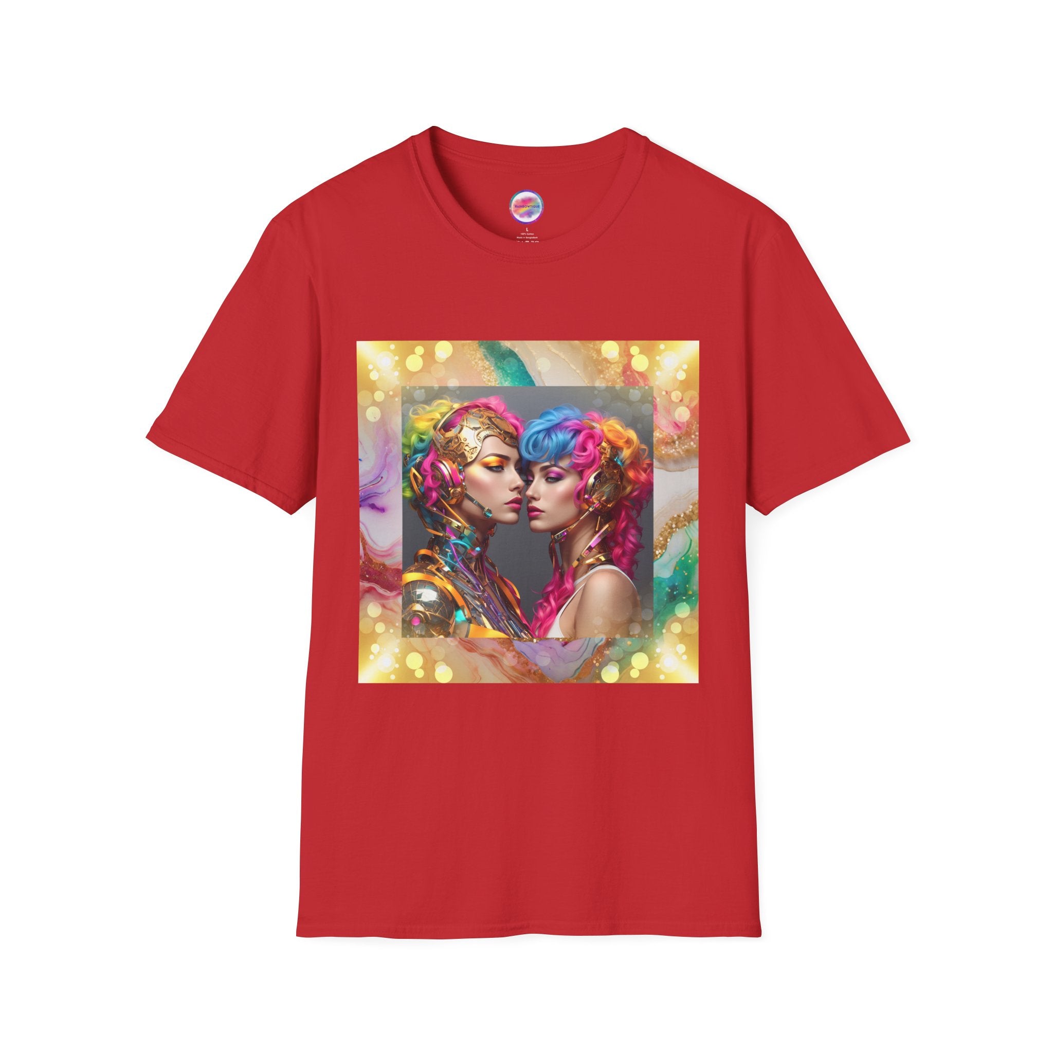 AI Rainbow Robot Love T-Shirt – Trendy & Futuristic All-Over Print Tee – LGBTQ+ Pride & Love is Love Fashion