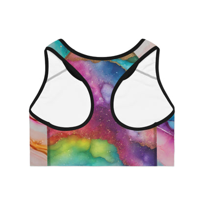 Rainbow Marble Magic Sports Bra – Pastel Swirl Activewear | Breathable, Stretchy Pride Fitness Top for All Genders by Rainbowtique