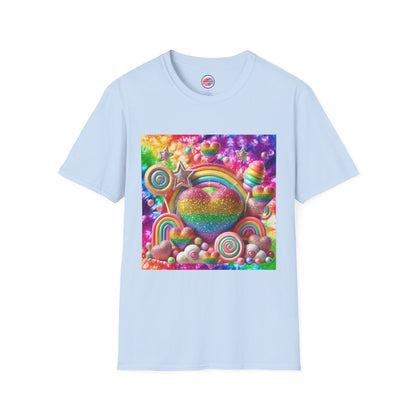 Sweet Rainbow Love Candy T-Shirt – Rainbow Glitter Heart & Lollipop Wonderland | Colorful Whimsical Tee for Fun & Pride